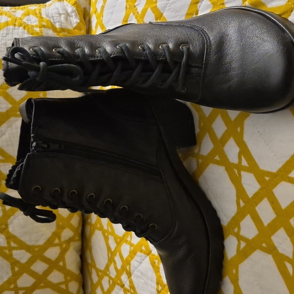 Fly London Black Heeled Boots/Lace Up Front/Side Zipper Size 41 9.5 - Picture 4 of 6